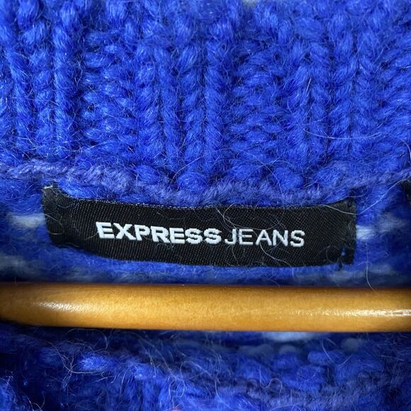 Vintage 90s Express Wool Fair Isle Chunky Sweater Size Large Blue Pink Ski Snow - Picture 4 of 5